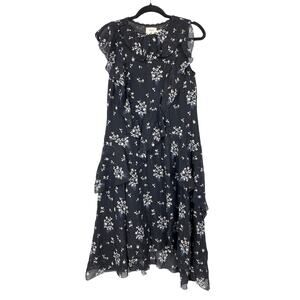Erdem X H&M Black Floral Ruffle Silk Dress Womens Size 4 A-Line Sleeveless